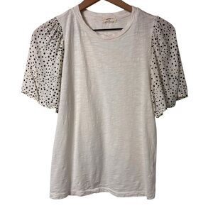ANTHROPOLOGIE T.LA WHITE PUFF SLEEVE POLKA DOT TOP SMALL